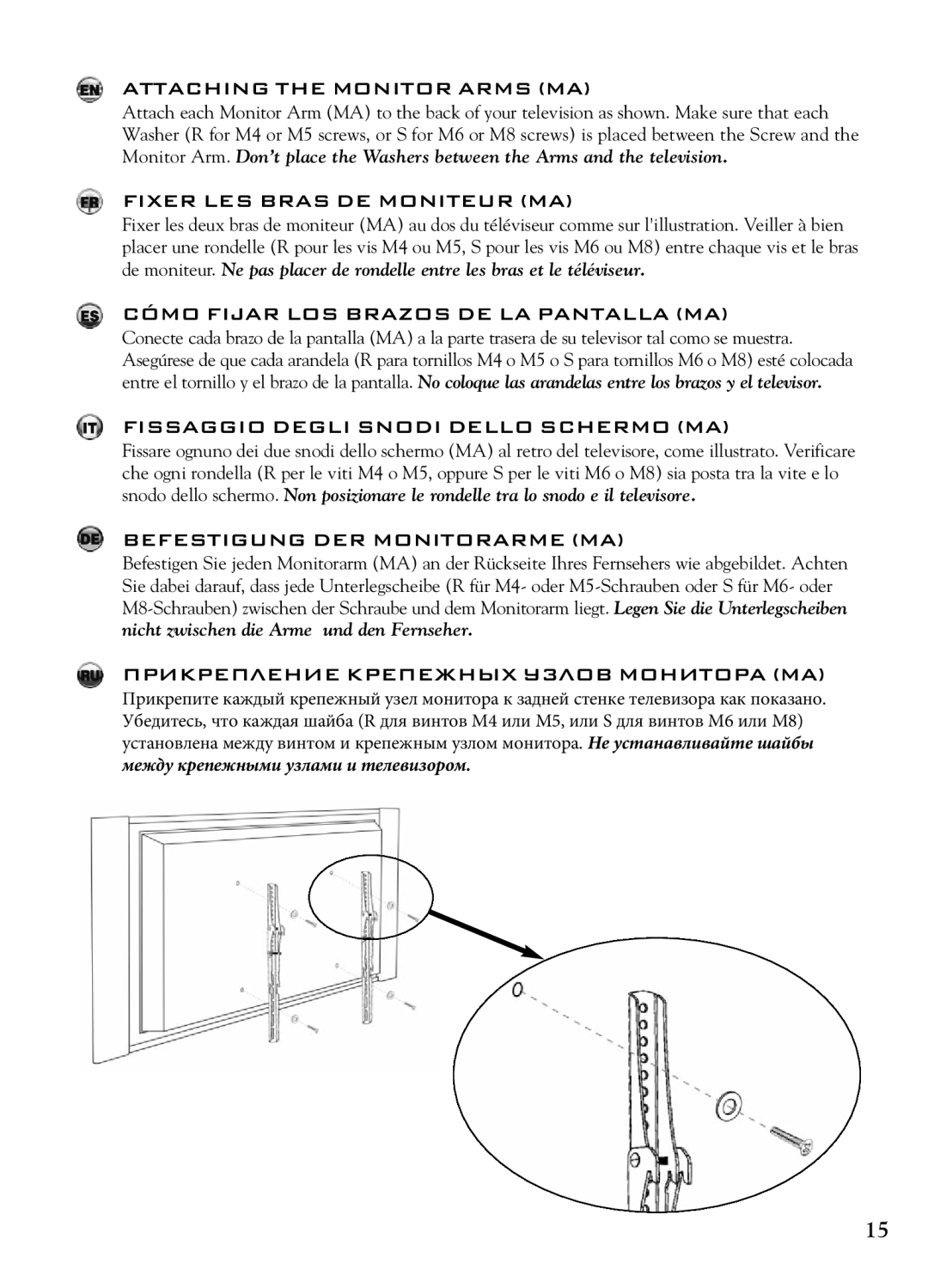 Bell'O 7612 Attaching the Monitor Arms MA, Cómo Fijar LOS Brazos DE LA Pantalla MA, Fissaggio Degli Snodi Dello Schermo MA 