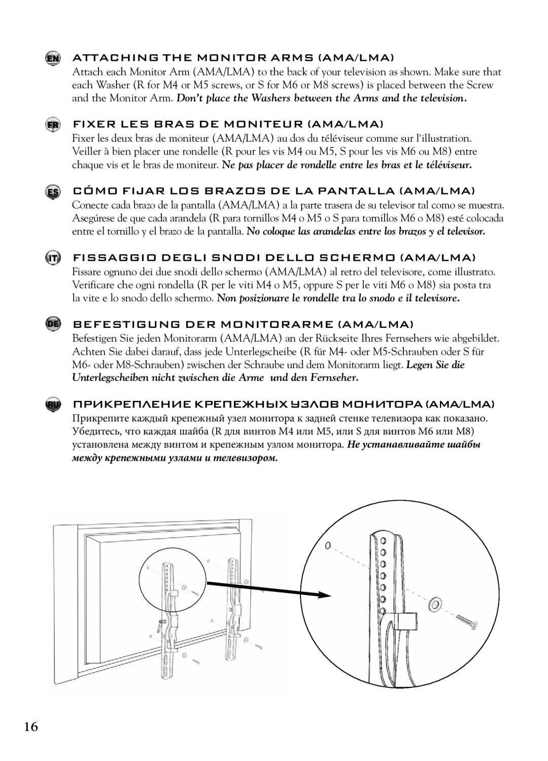 Bell'O 7640 instruction manual Attaching the Monitor Arms AMA/LMA, Cómo Fijar LOS Brazos DE LA Pantalla AMA/LMA 