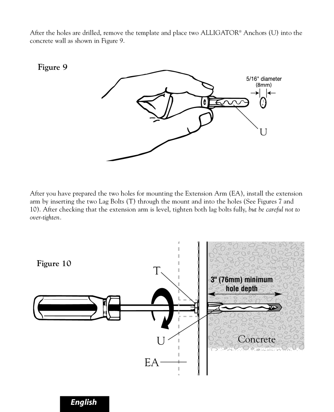 Bell'O 8160, 8165 manual 76mm minimum hole depth 