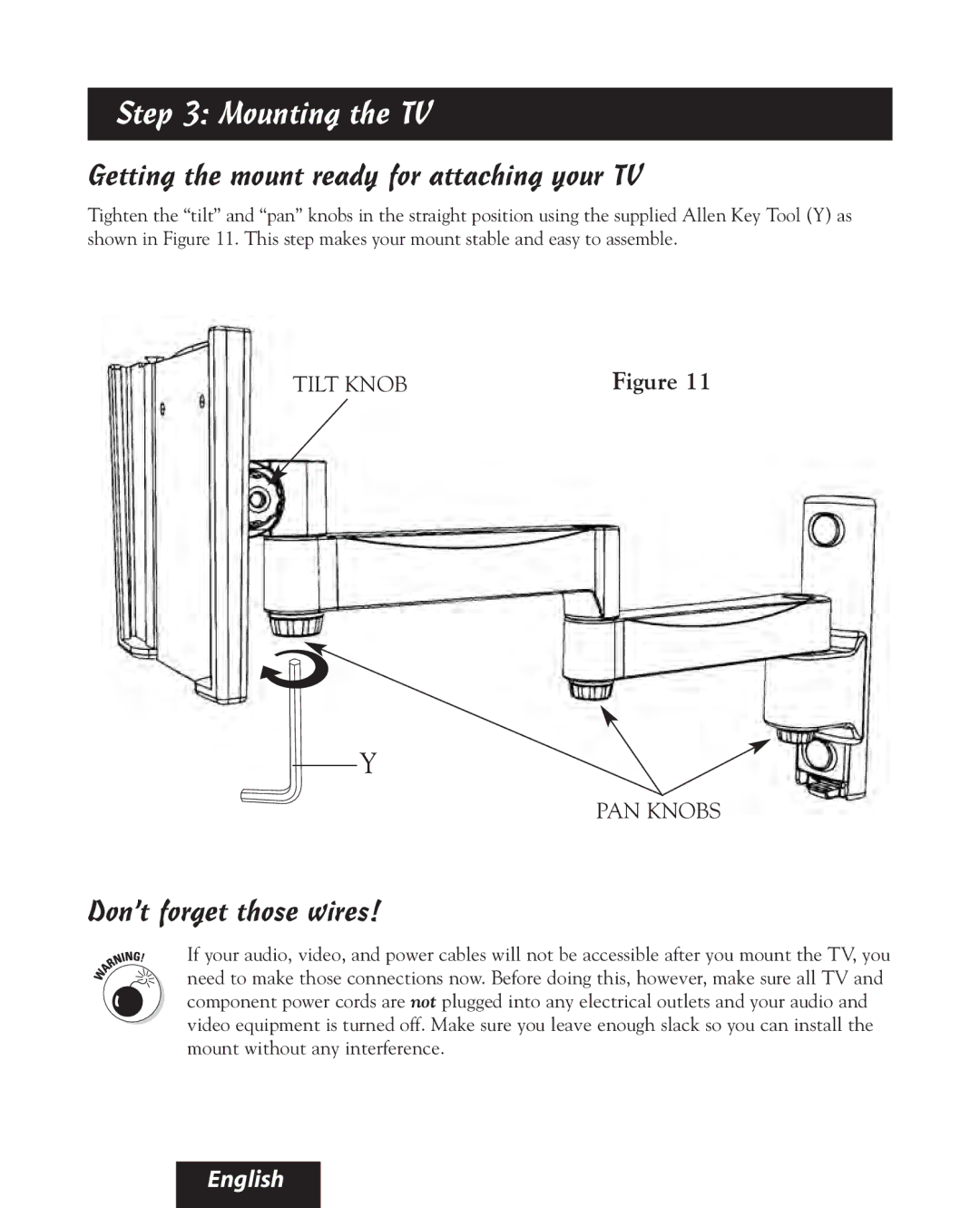 Bell'O 8165, 8160 manual Mounting the TV, Getting the mount ready for attaching your TV, Don’t forget those wires 