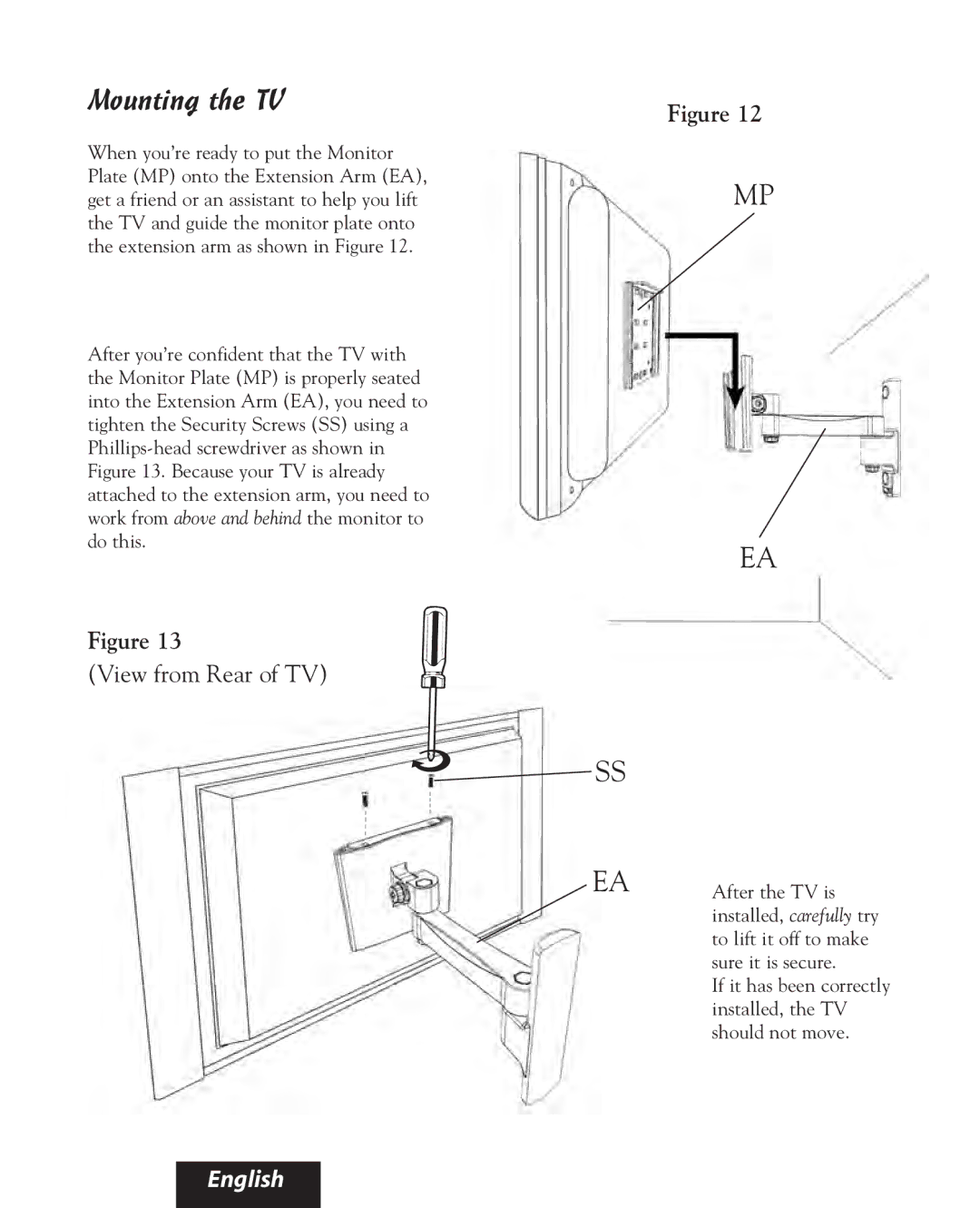 Bell'O 8160, 8165 manual Mounting the TV, View from Rear of TV 