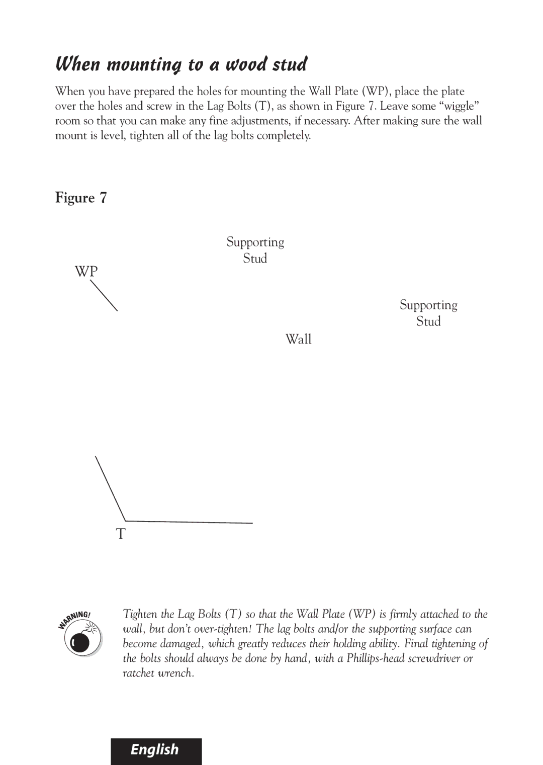 Bell'O 8325, 8315 manual When mounting to a wood stud 