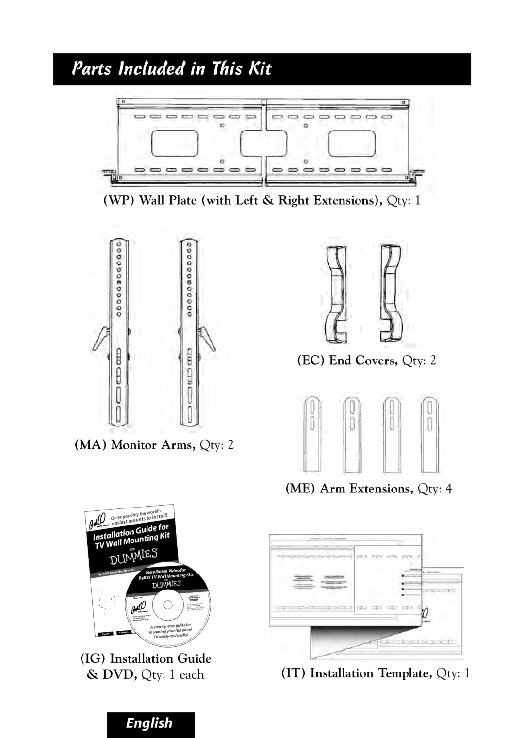 Bell'O 8335 manual Parts Included in This Kit, Ount Wal 