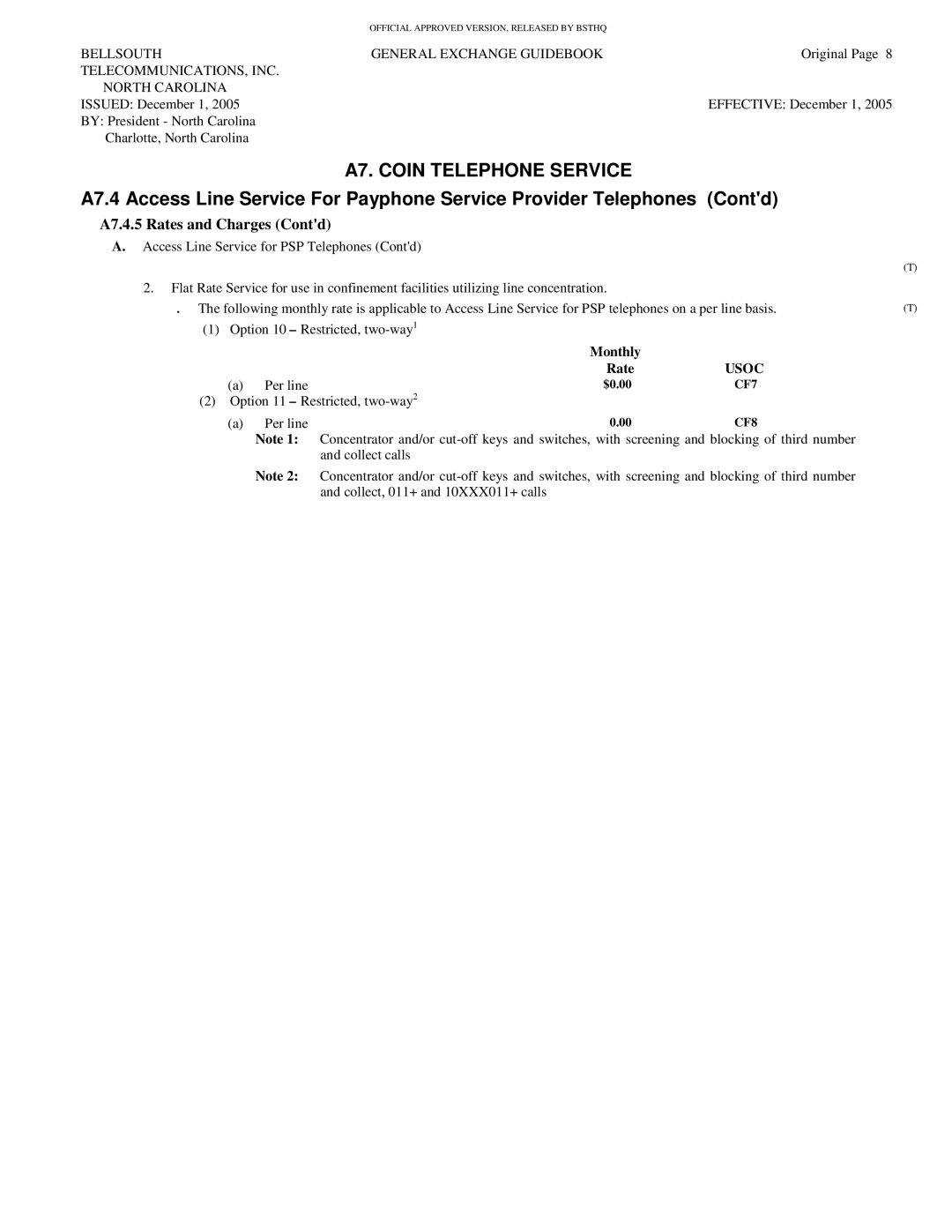 BellSouth 17 manual A7.4.5 Rates and Charges Contd 