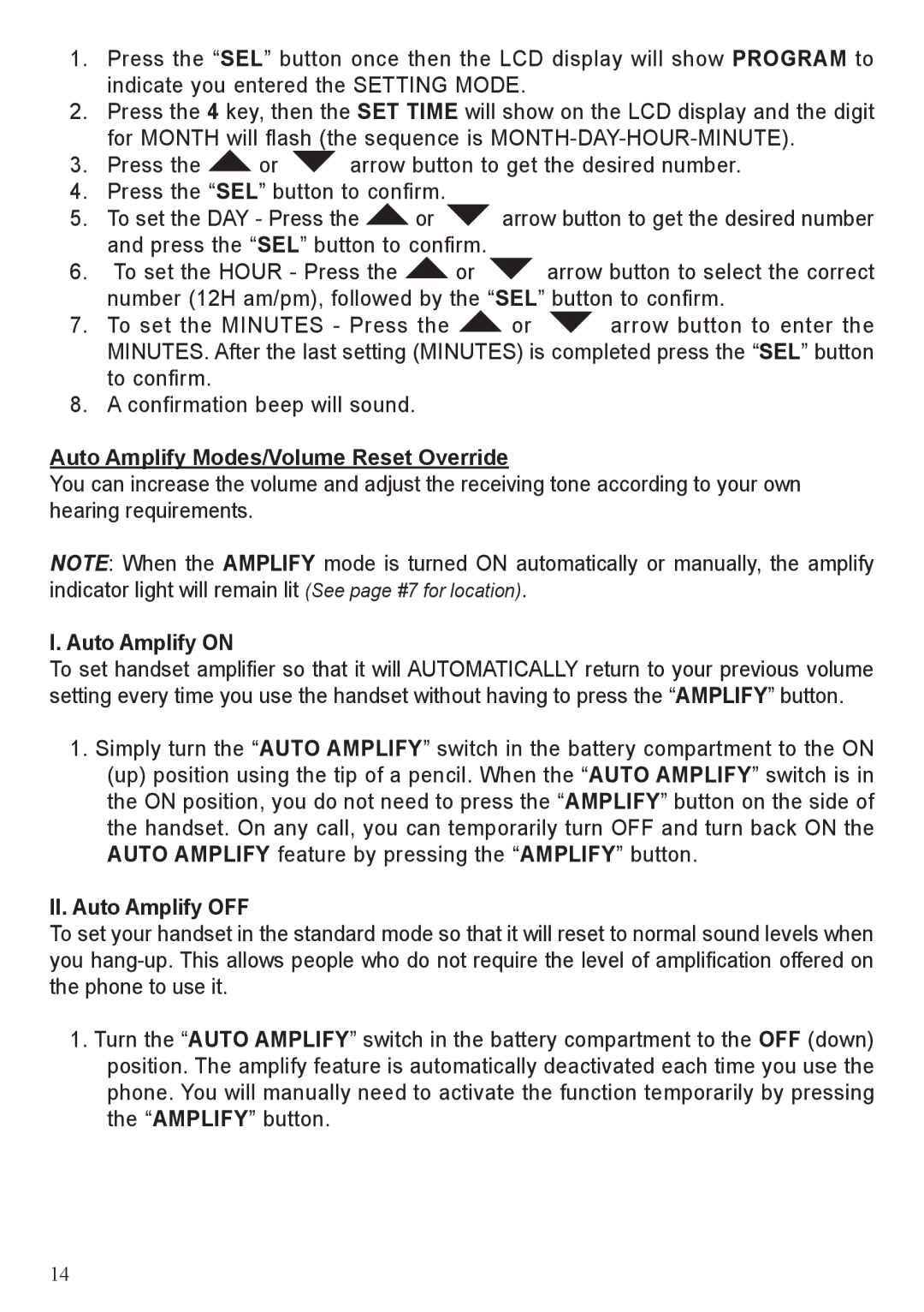 BellSouth A50 user manual Auto Amplify Modes/Volume Reset Override, Auto Amplify on, II. Auto Amplify OFF 