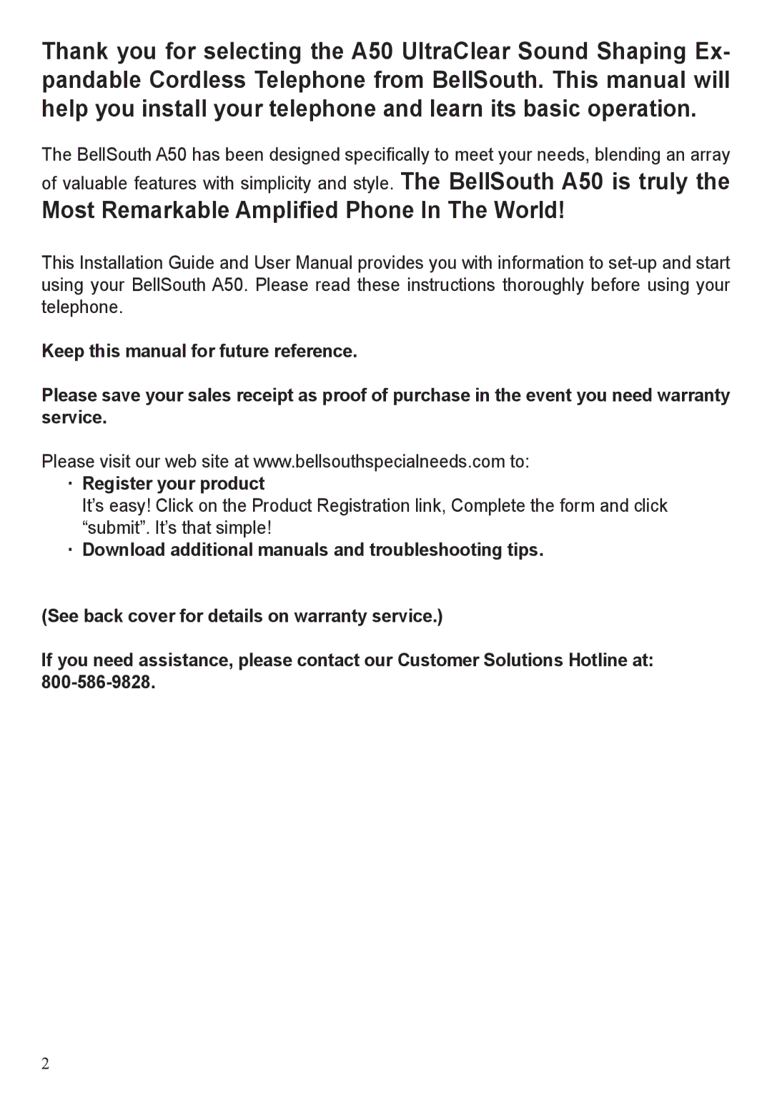 BellSouth A50 user manual Most Remarkable Amplified Phone In The World 