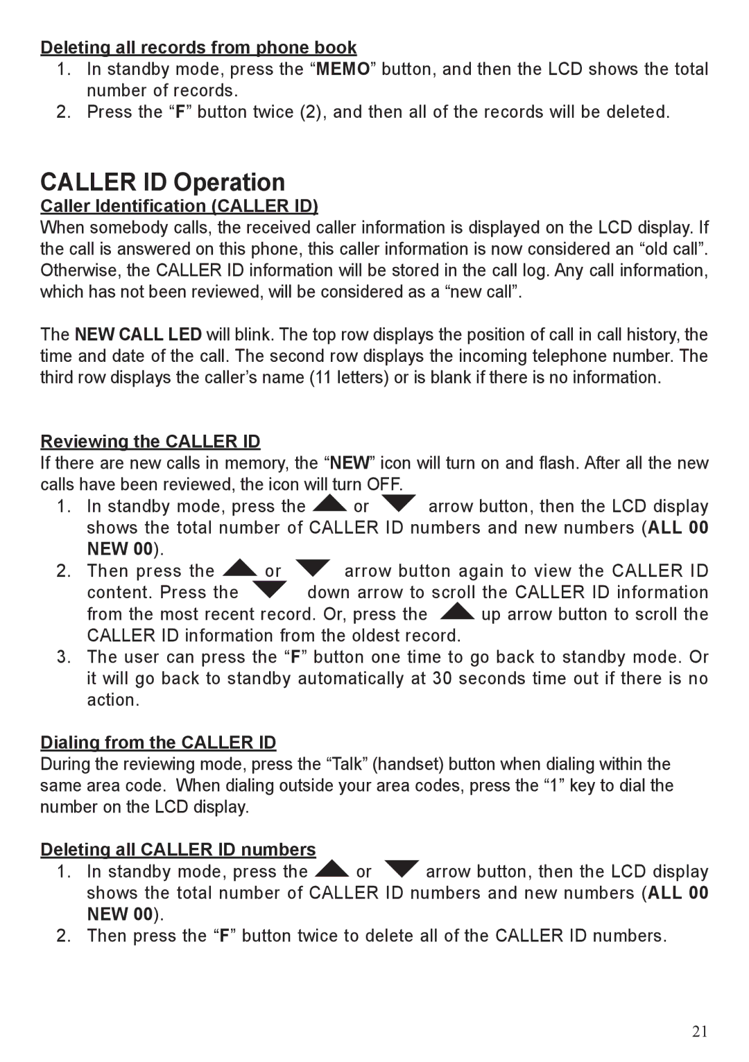 BellSouth A50 user manual Caller ID Operation 