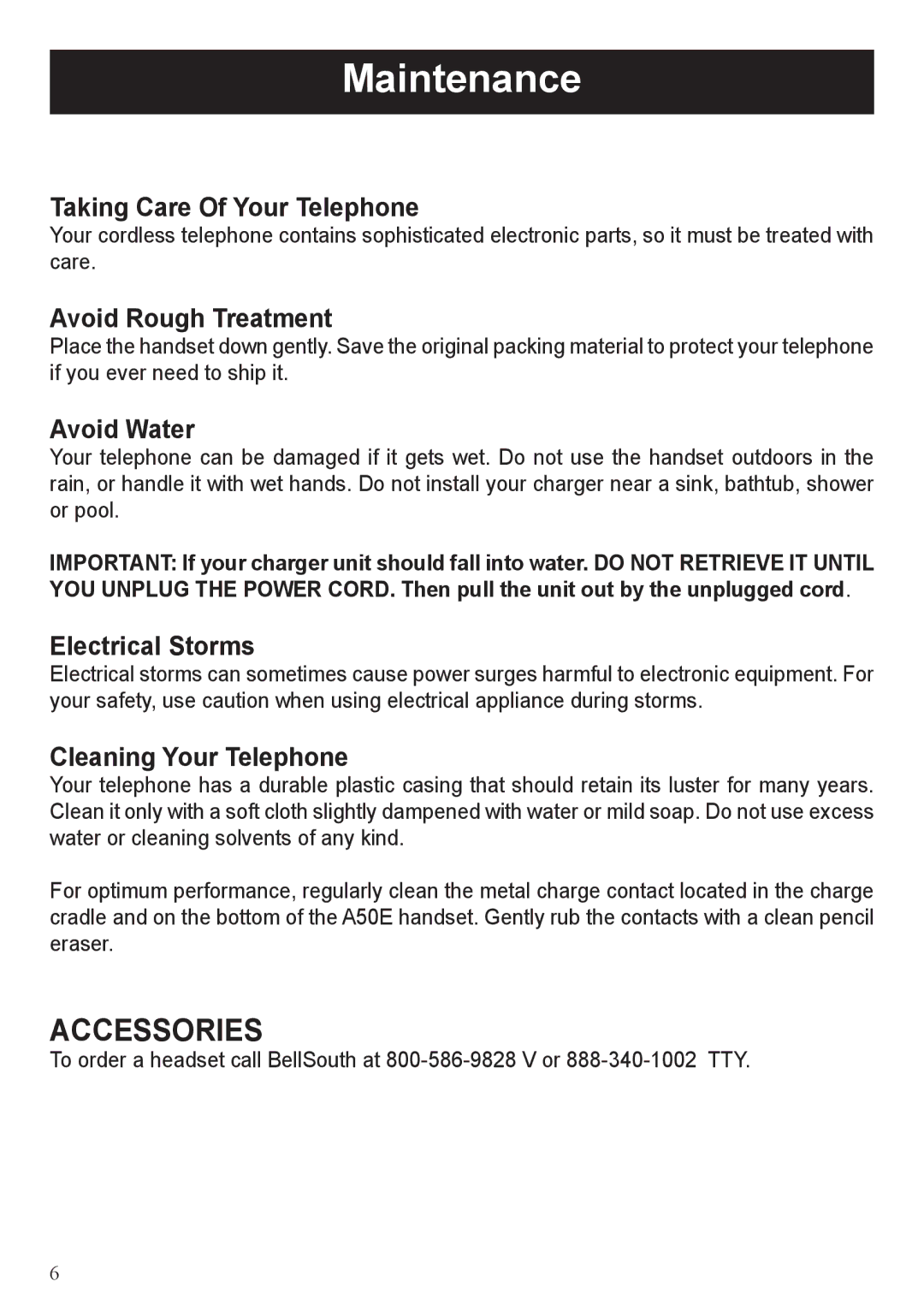 BellSouth A50E user manual Maintenance 