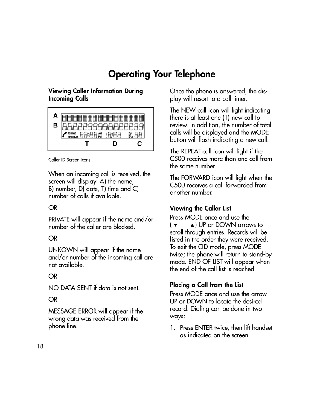 BellSouth C500 owner manual Viewing Caller Information During Incoming Calls 