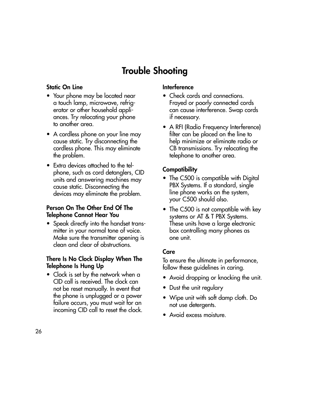 BellSouth C500 owner manual Person On The Other End Of The Telephone Cannot Hear You, Compatibility 