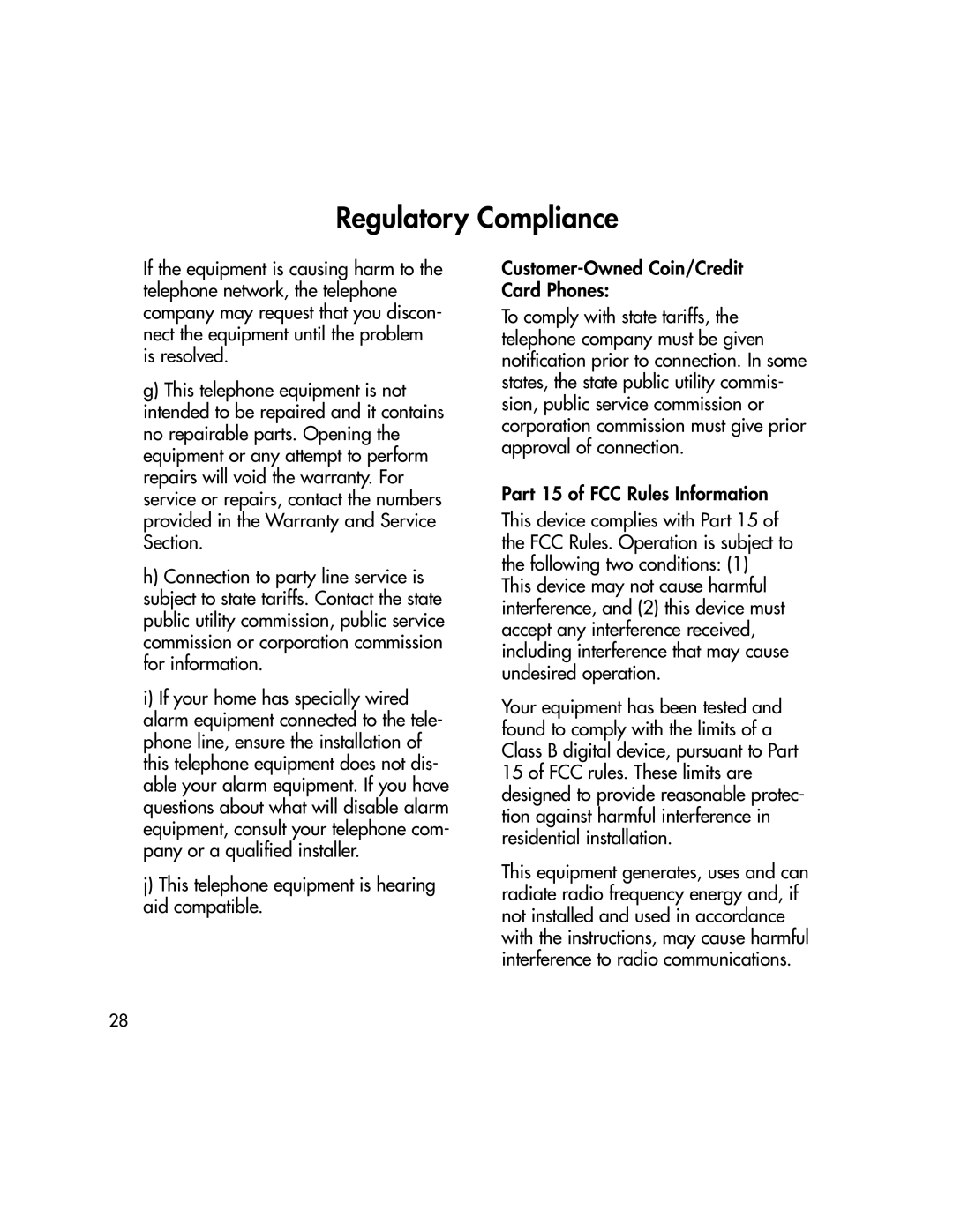 BellSouth C500 owner manual Regulatory Compliance 