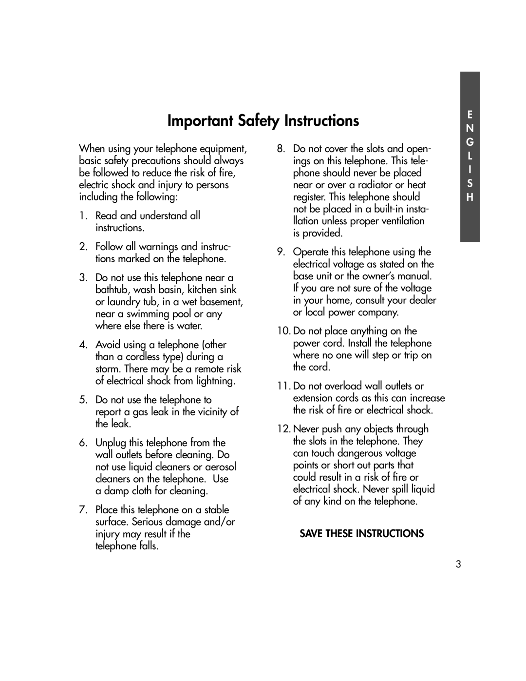 BellSouth C500 owner manual Important Safety Instructions 