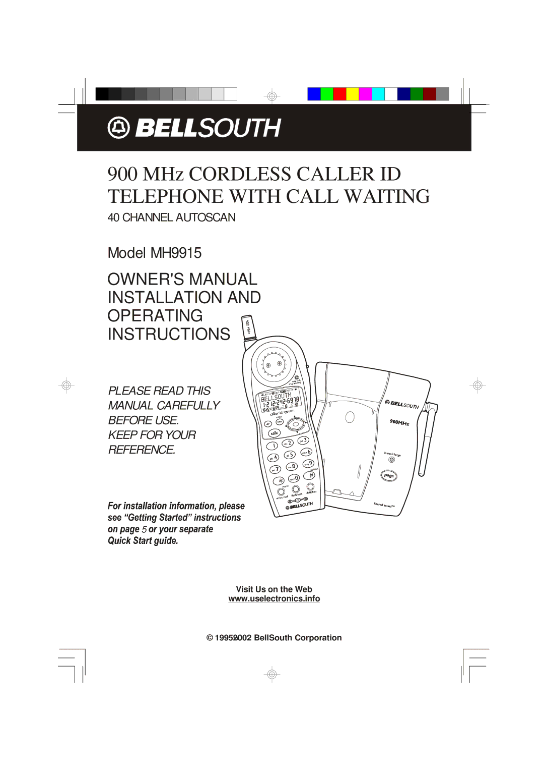 BellSouth MH9915 owner manual MHz Cordless Caller ID Telephone with Call Waiting 