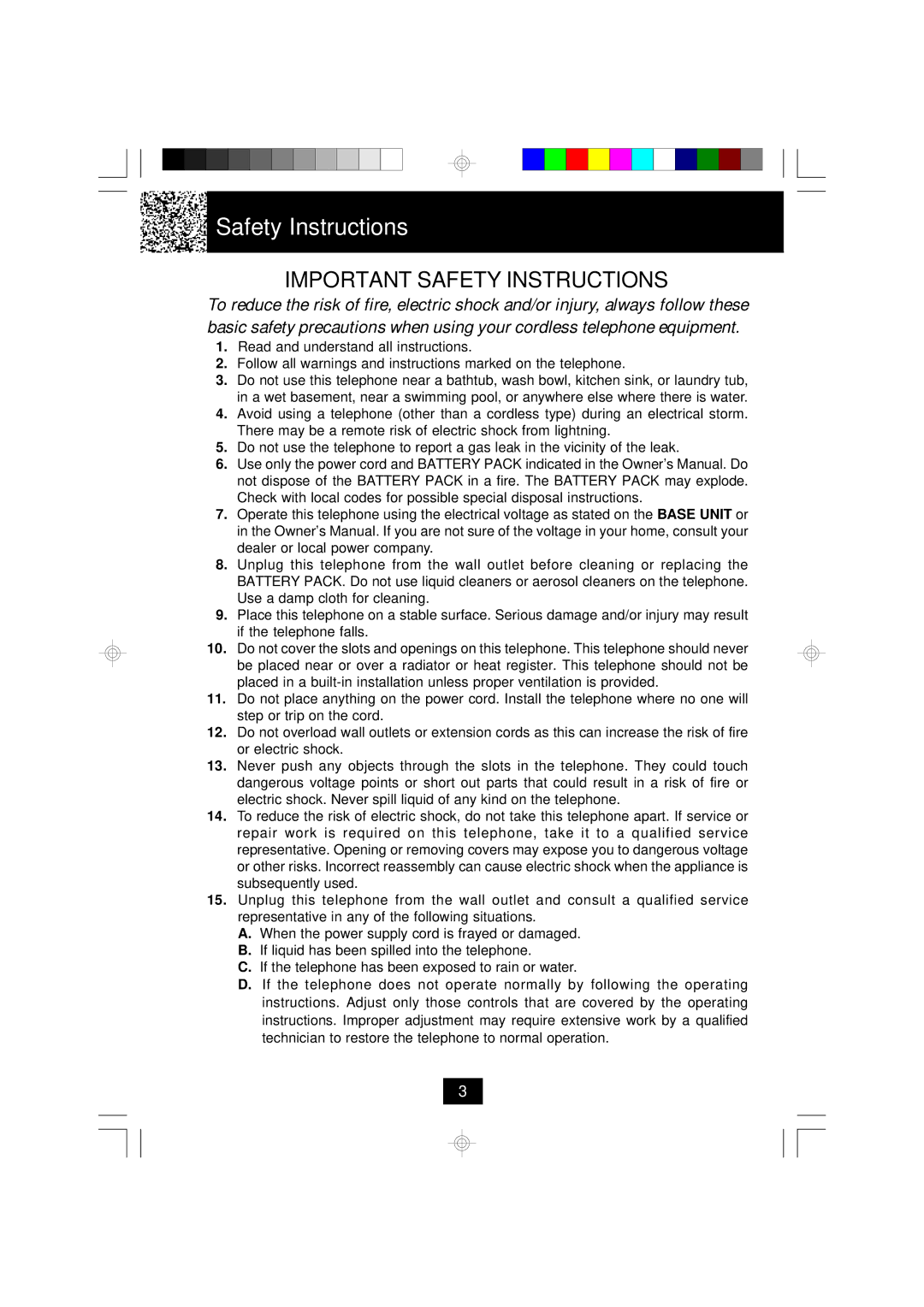 BellSouth MH9915 owner manual Important Safety Instructions 