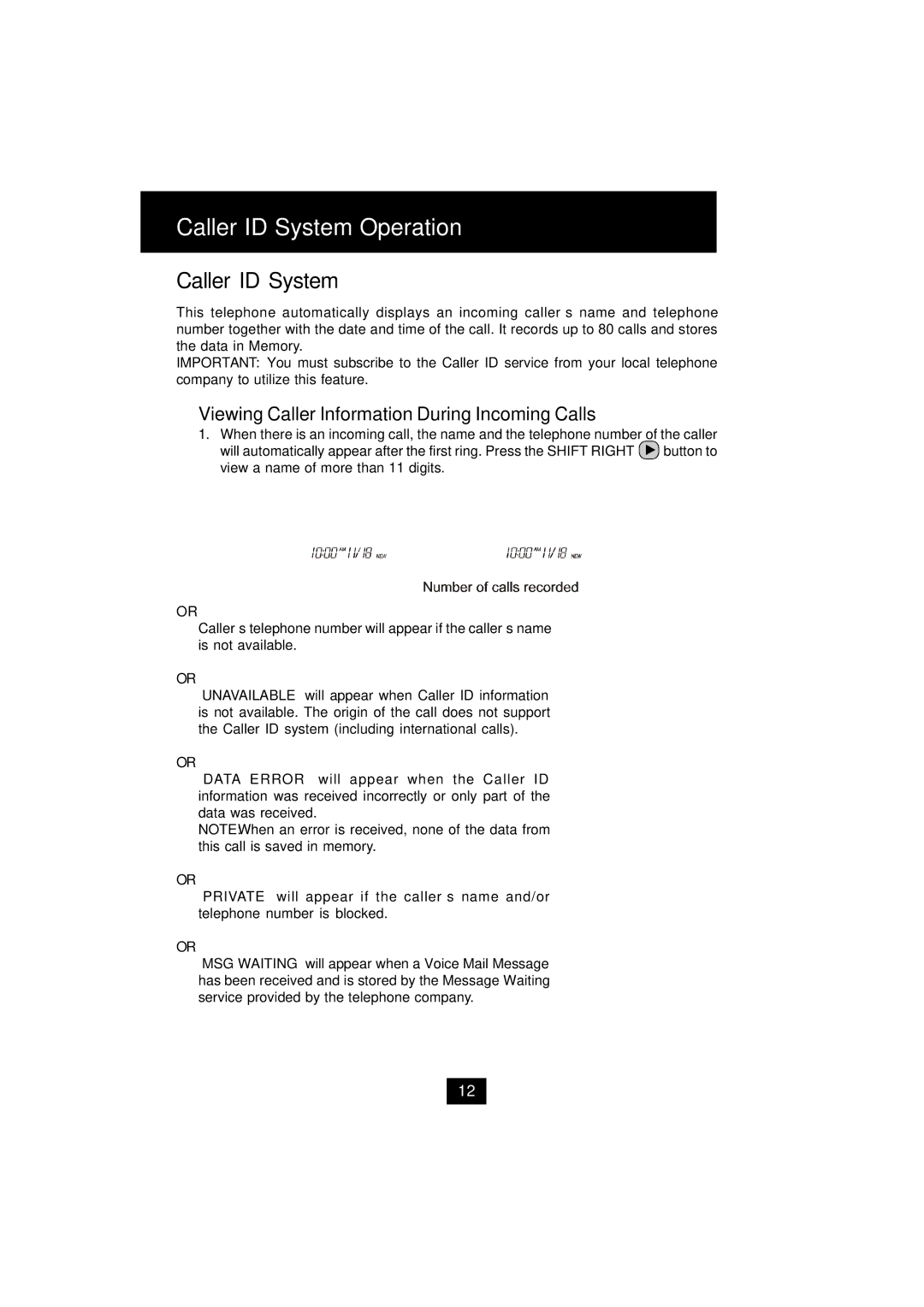 BellSouth MH9915 owner manual Caller ID System Operation, Viewing Caller Information During Incoming Calls 