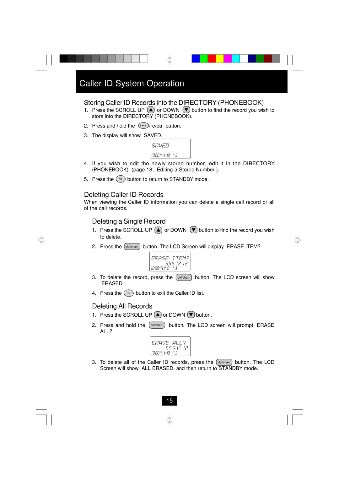 BellSouth MH9915 owner manual Deleting Caller ID Records, Deleting a Single Record, Deleting All Records 