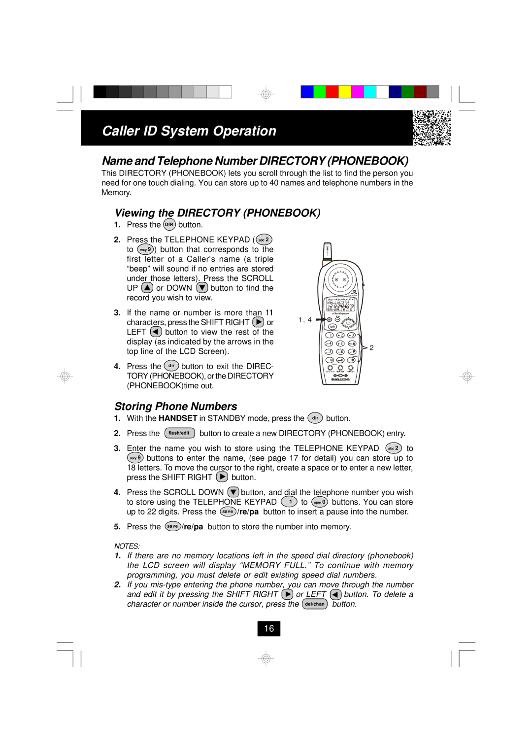 BellSouth MH9915 owner manual Viewing the Directory Phonebook, Storing Phone Numbers 