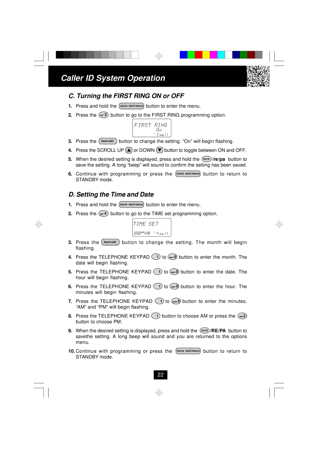 BellSouth MH9915 owner manual Turning the First Ring on or OFF, Setting the Time and Date 