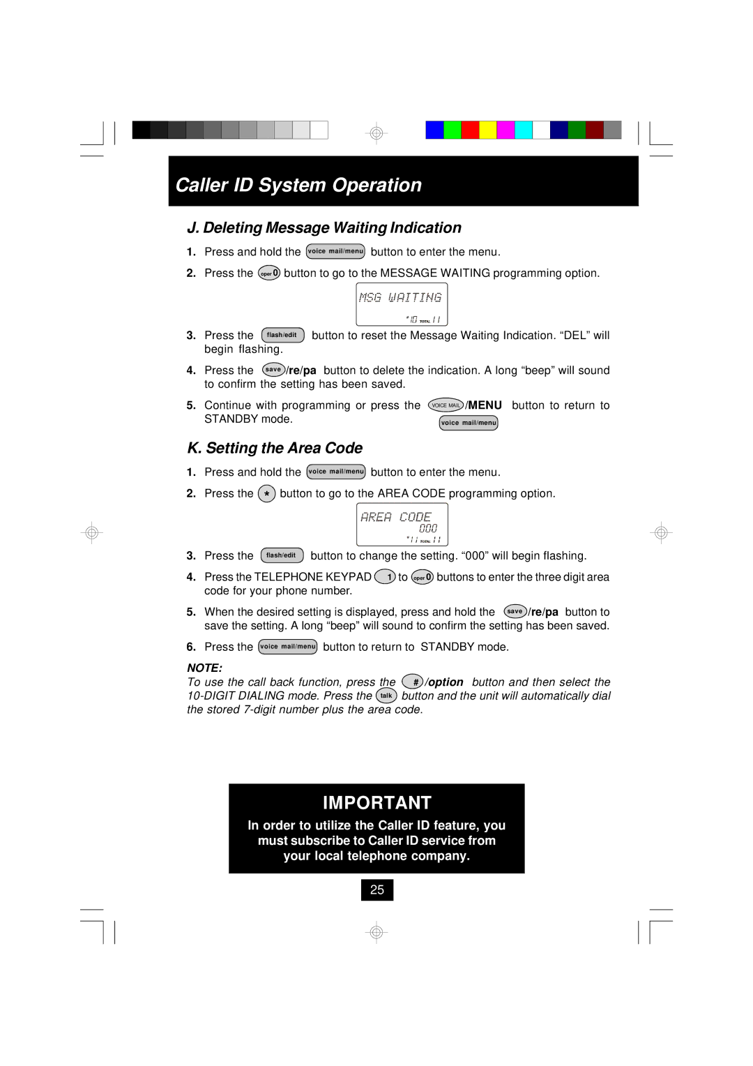 BellSouth MH9915 owner manual Deleting Message Waiting Indication, Setting the Area Code 