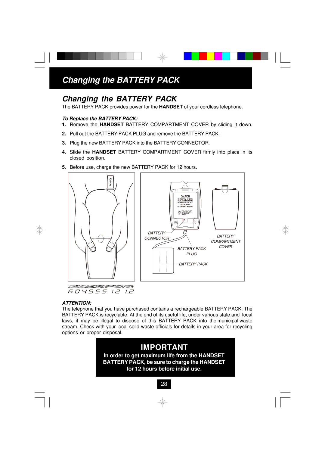 BellSouth MH9915 owner manual Changing the Battery Pack 