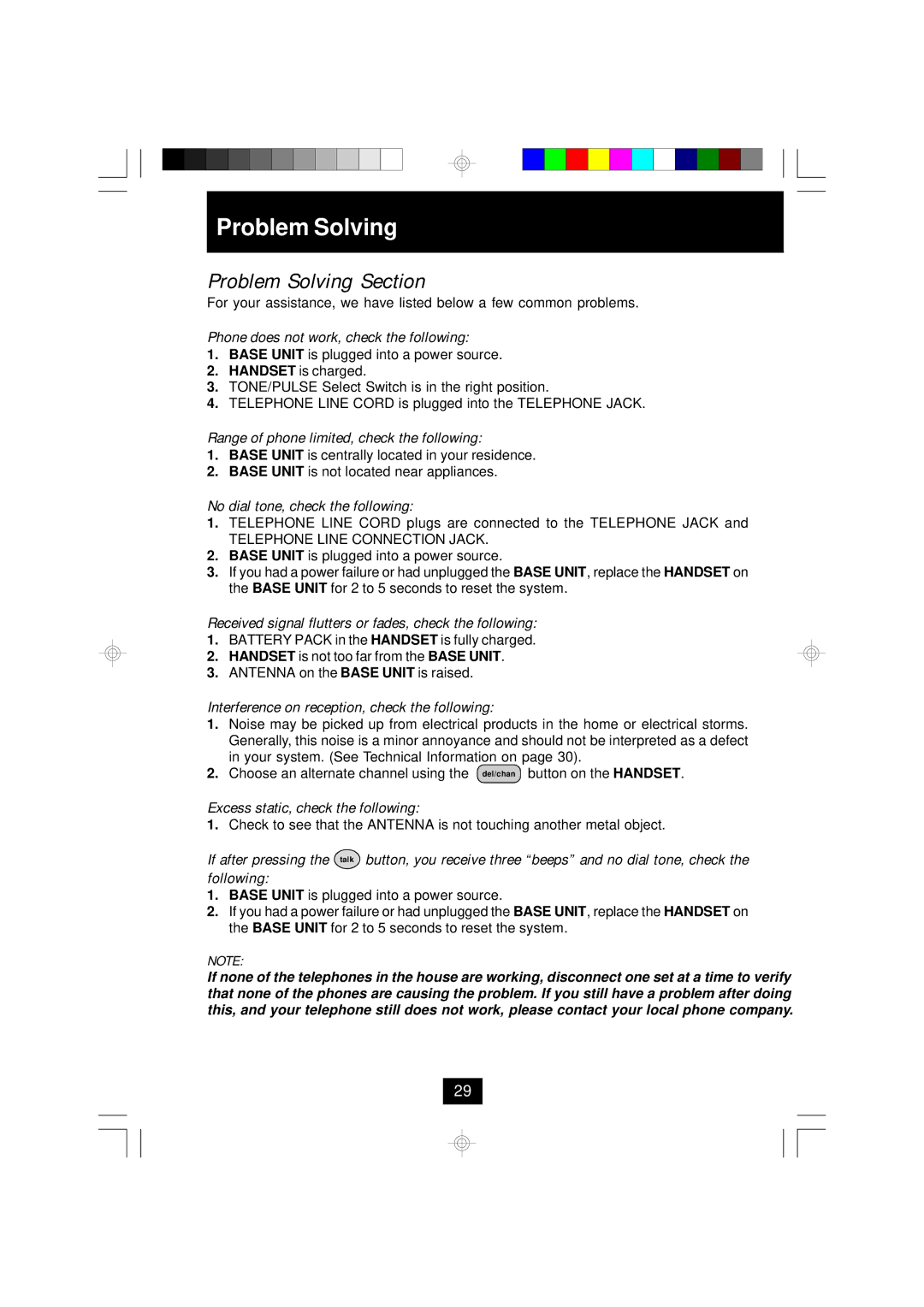 BellSouth MH9915 owner manual Problem Solving Section 