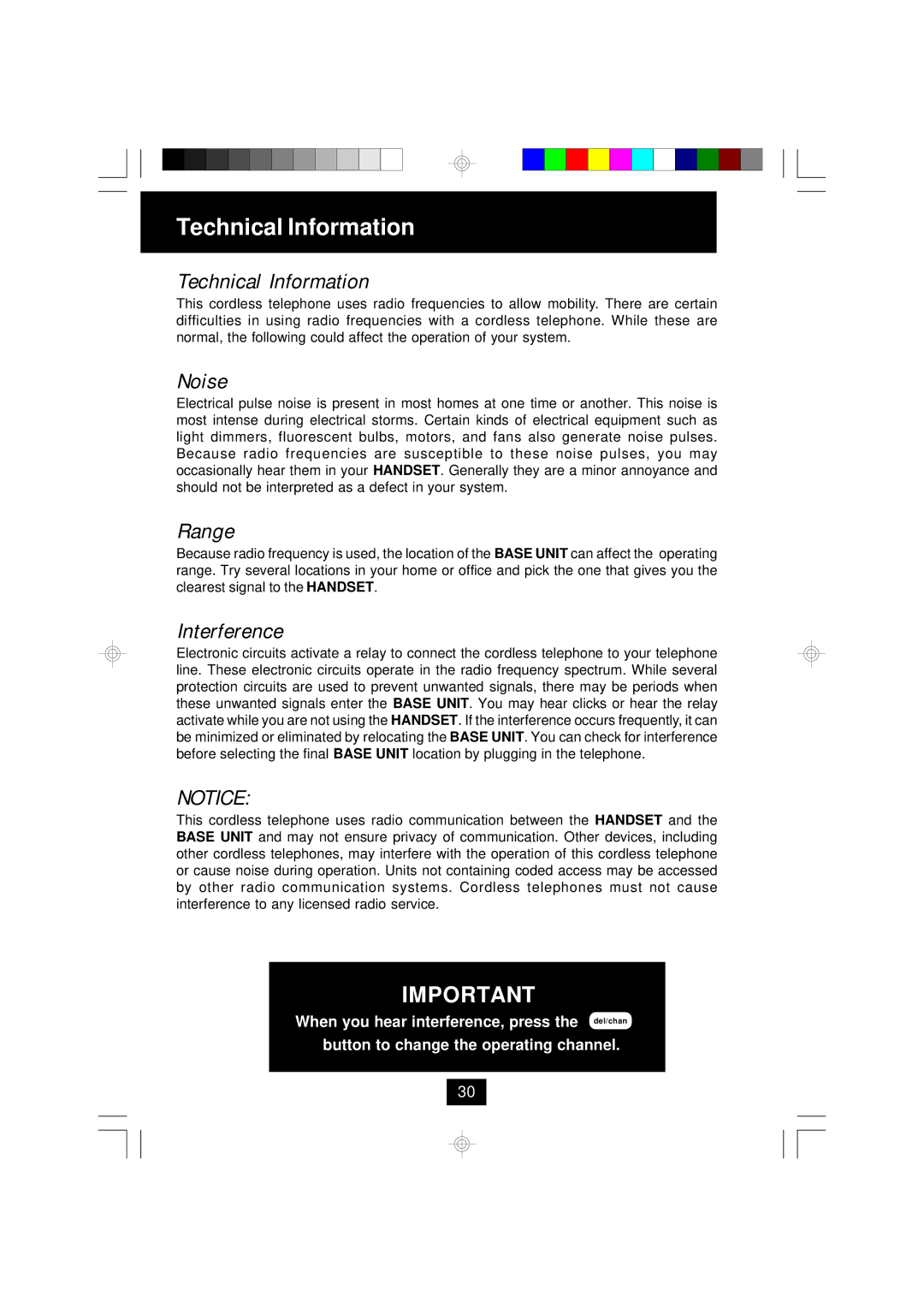 BellSouth MH9915 owner manual Technical Information, Noise, Range, Interference 