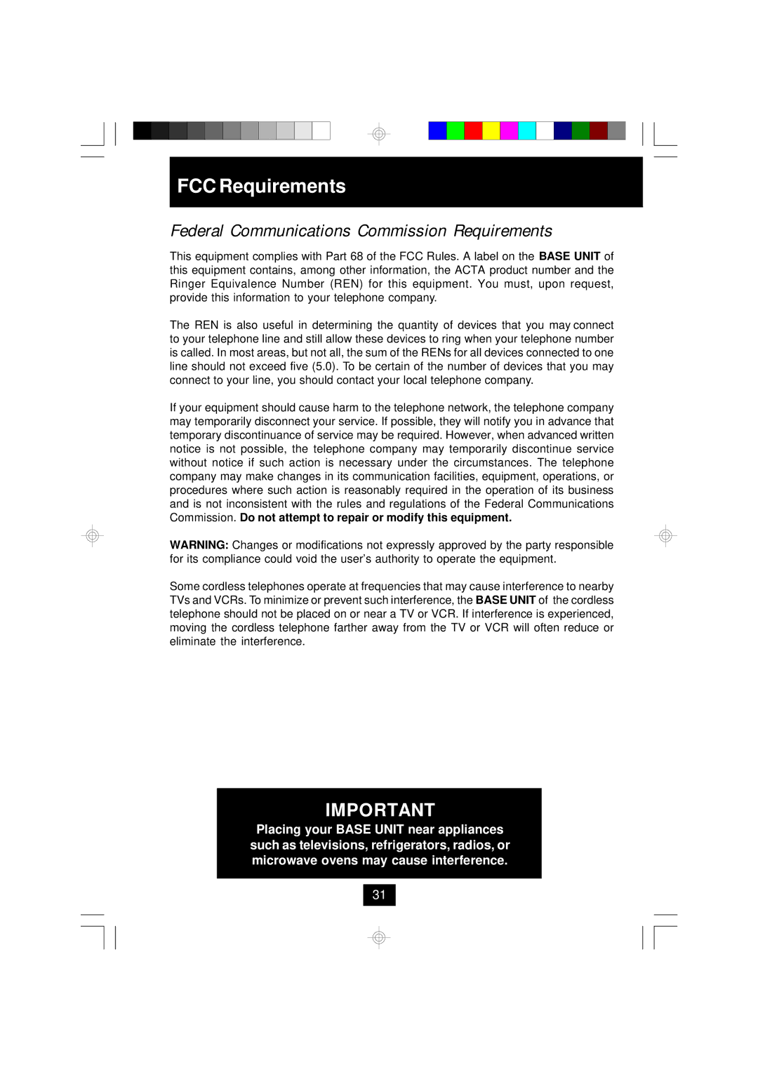 BellSouth MH9915 owner manual FCC Requirements, Federal Communications Commission Requirements 