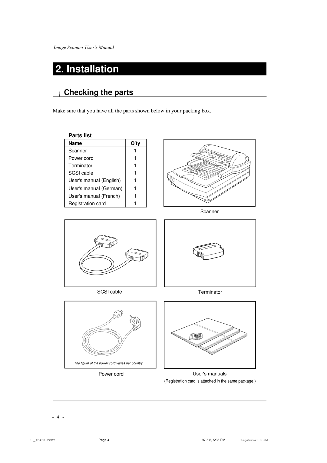 BellSouth S02294A user manual Installation, ¡ Checking the parts, Parts list, Name Qty 