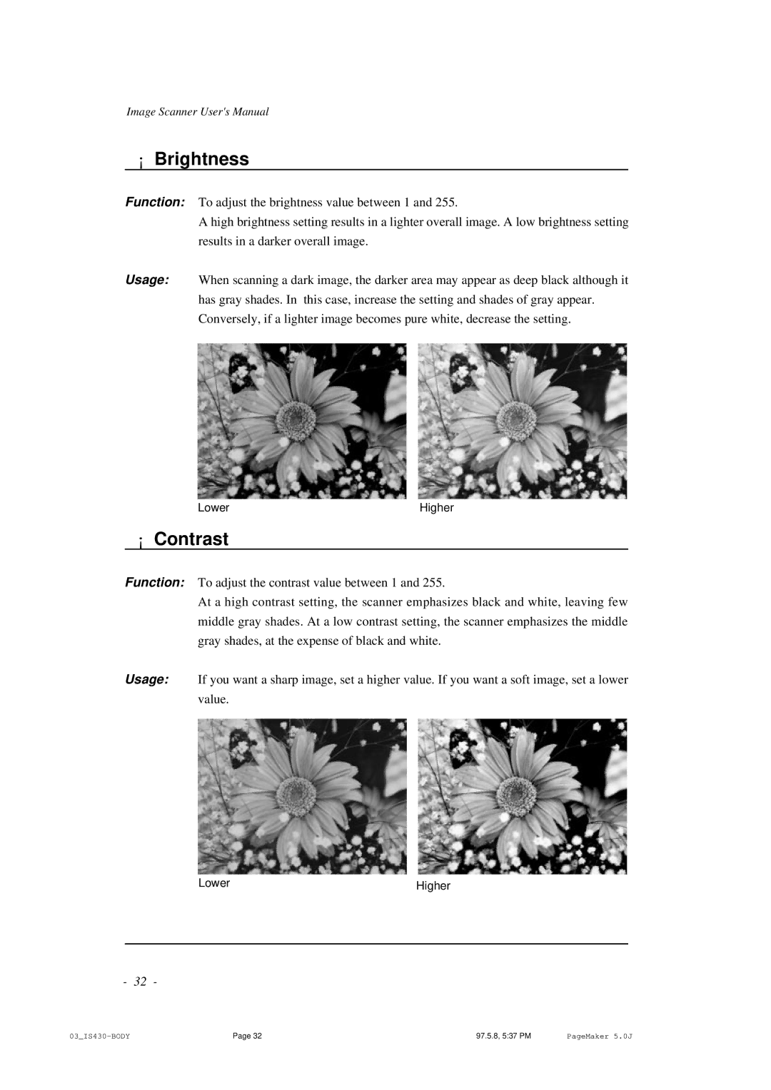 BellSouth S02294A user manual ¡ Brightness, ¡ Contrast 