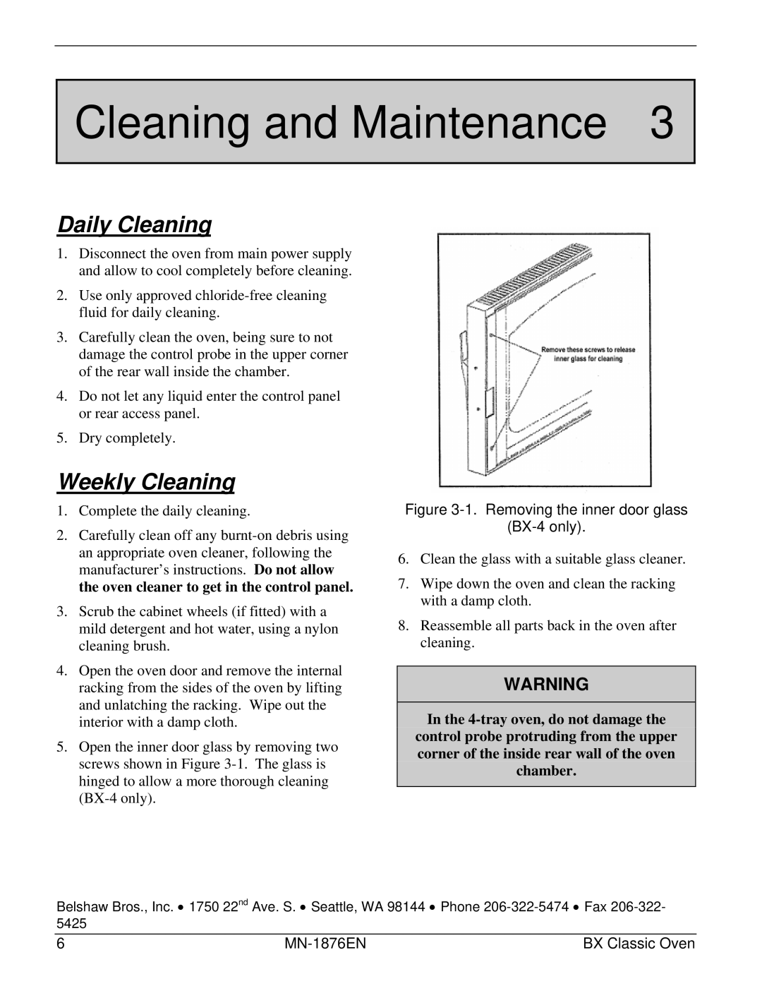 Belshaw Brothers 10-Tray, BX Classic, 4-Tray manual Cleaning and Maintenance, Daily Cleaning, Weekly Cleaning 