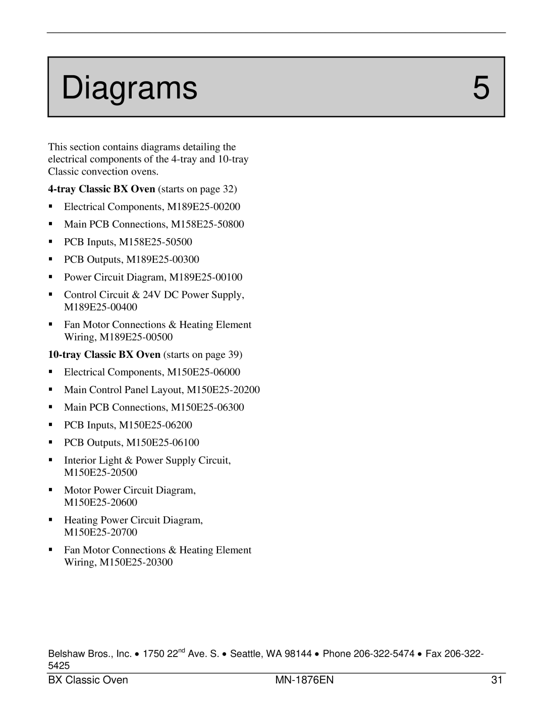 Belshaw Brothers BX Classic, 10-Tray, 4-Tray manual Diagrams5, Tray Classic BX Oven starts on 