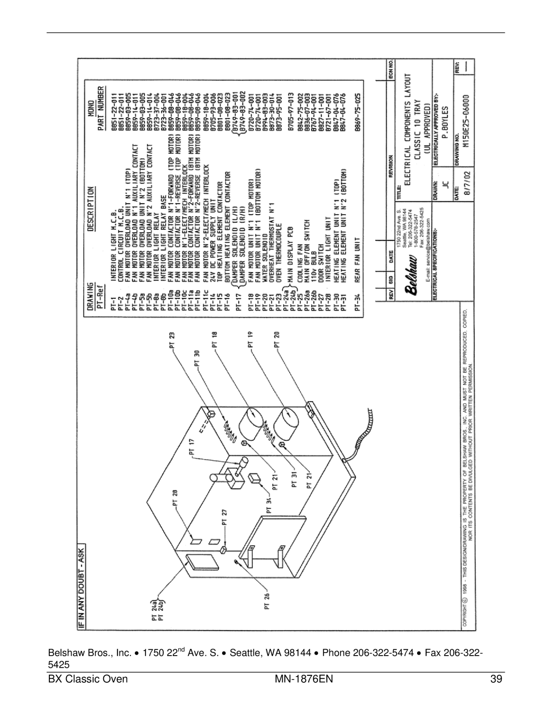 Belshaw Brothers 10-Tray, 4-Tray manual BX Classic Oven MN-1876EN 