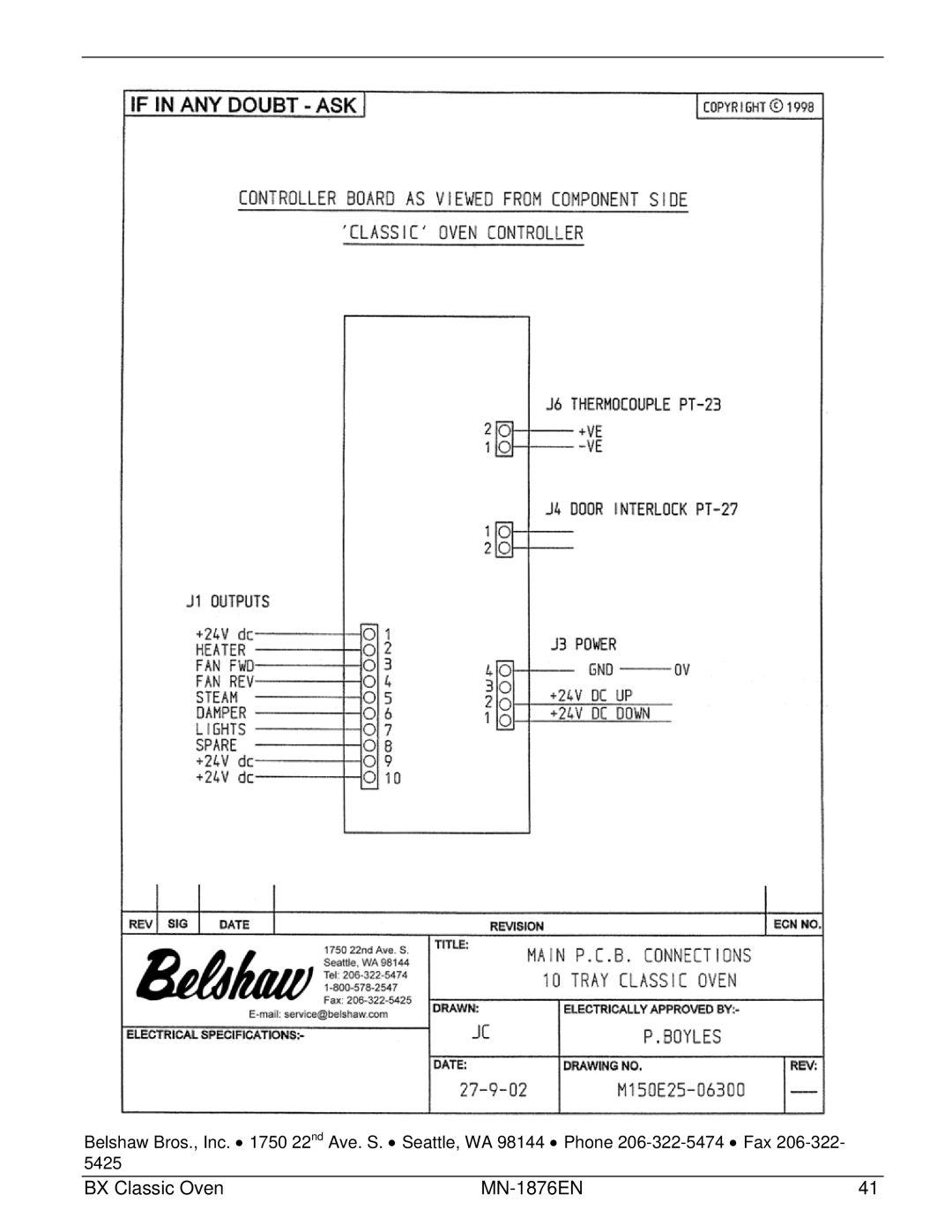 Belshaw Brothers 4-Tray, 10-Tray manual BX Classic Oven MN-1876EN 