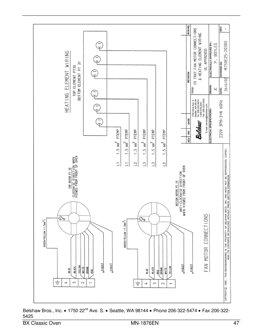 Belshaw Brothers 4-Tray, 10-Tray manual BX Classic Oven MN-1876EN 