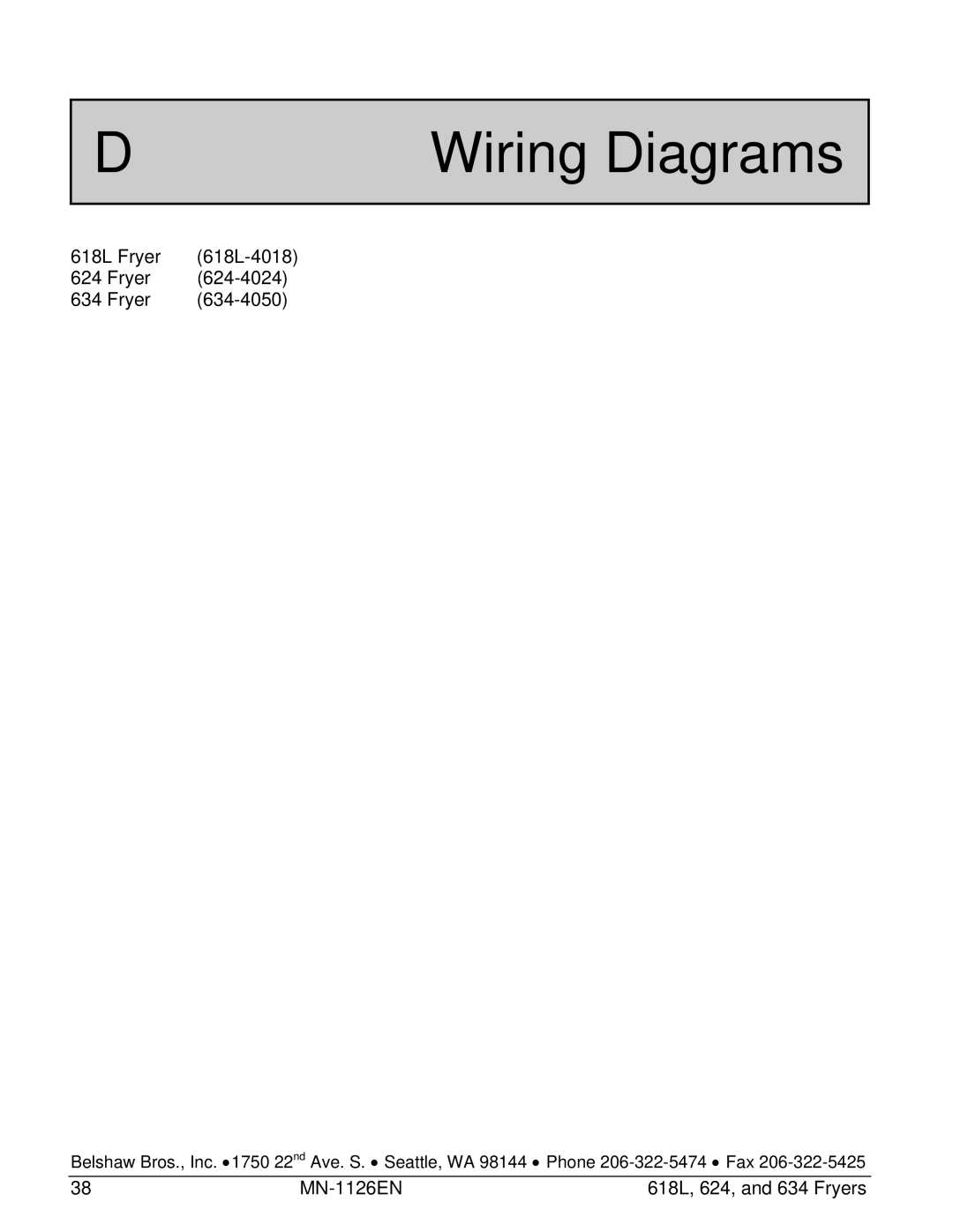 Belshaw Brothers 624, 618L, 634 manual Wiring Diagrams 