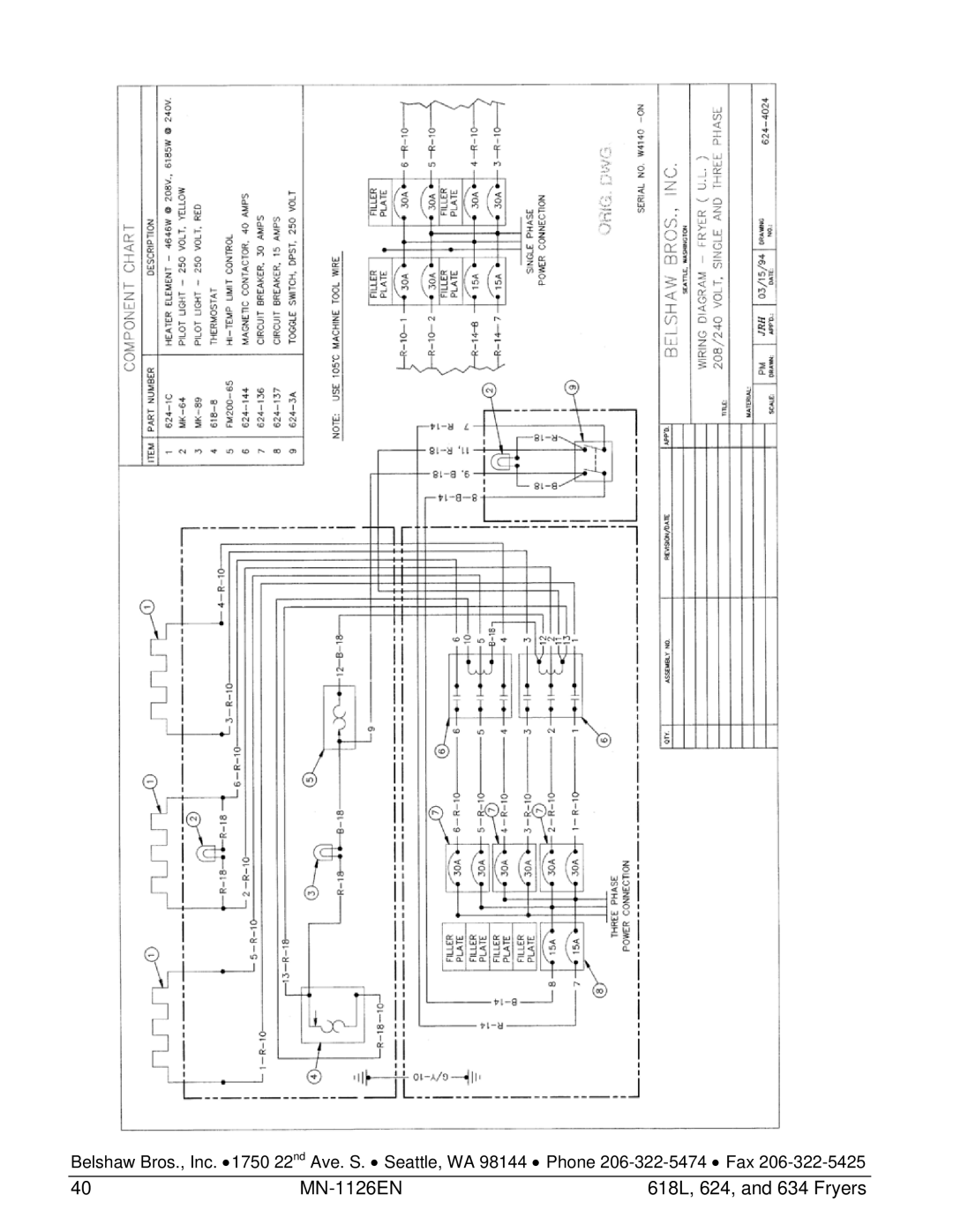 Belshaw Brothers manual MN-1126EN 618L, 624, and 634 Fryers 