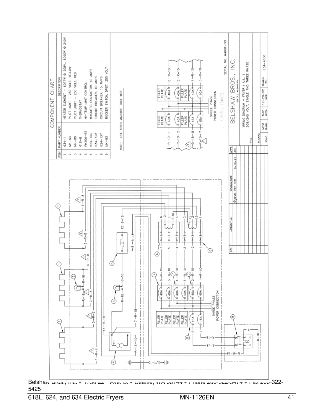 Belshaw Brothers manual 618L, 624, and 634 Electric Fryers MN-1126EN 