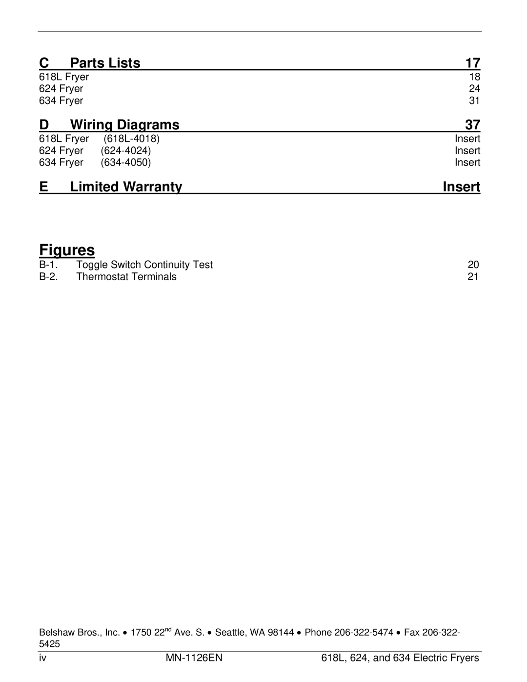 Belshaw Brothers 618L, 624, 634 manual Figures 