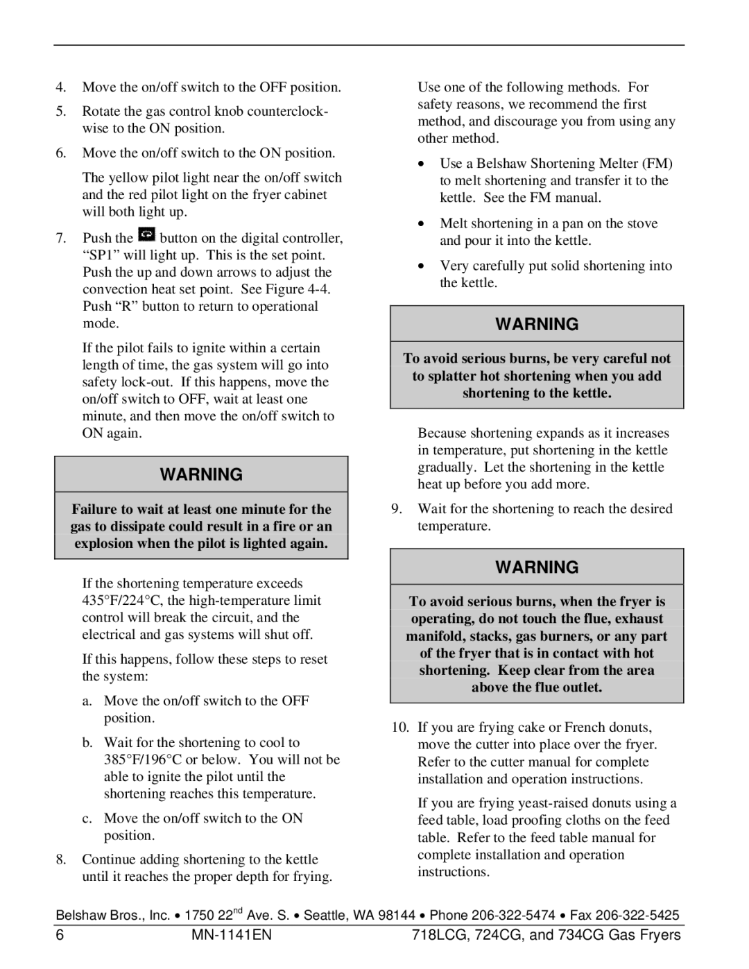 Belshaw Brothers manual MN-1141EN 718LCG, 724CG, and 734CG Gas Fryers 