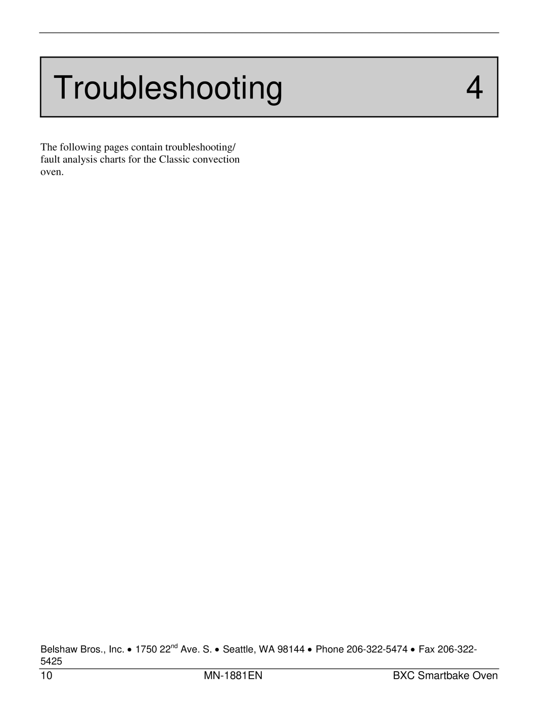 Belshaw Brothers BXC Smartbake manual Troubleshooting4 