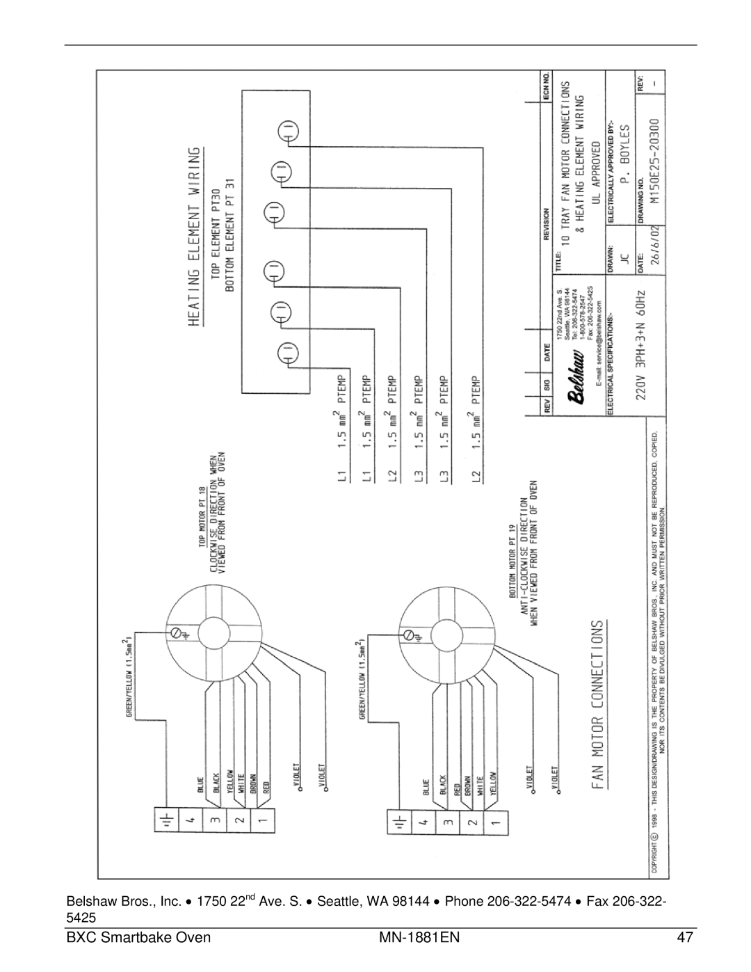 Belshaw Brothers manual BXC Smartbake Oven MN-1881EN 