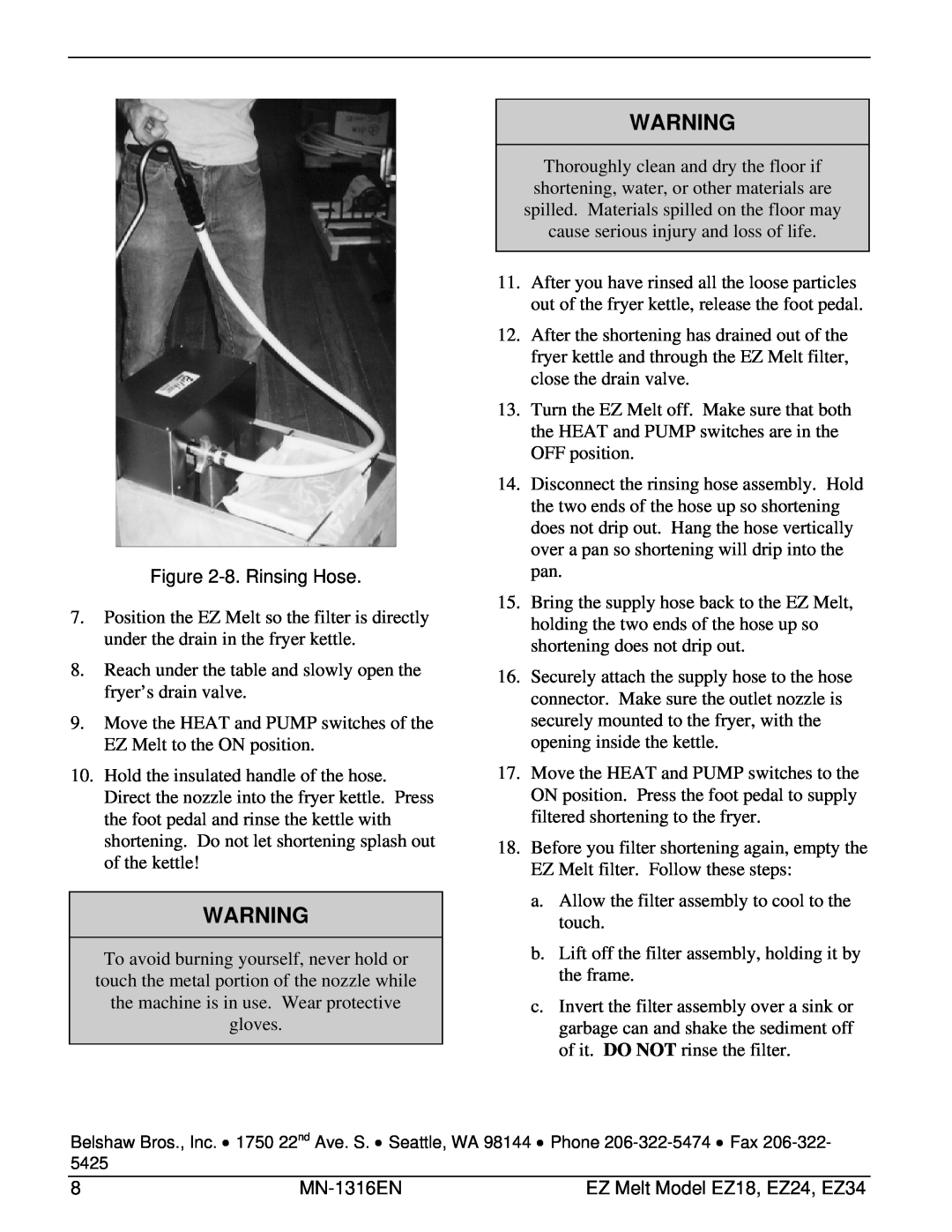 Belshaw Brothers EZ34, EZ24, EZ18 manual a.Allow the filter assembly to cool to the touch 