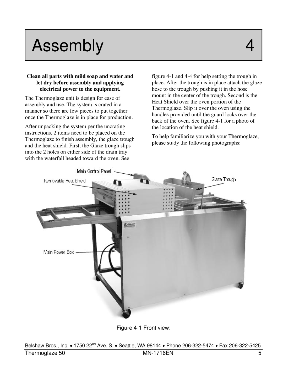 Belshaw Brothers TG 50 manual Assembly4, Front view 