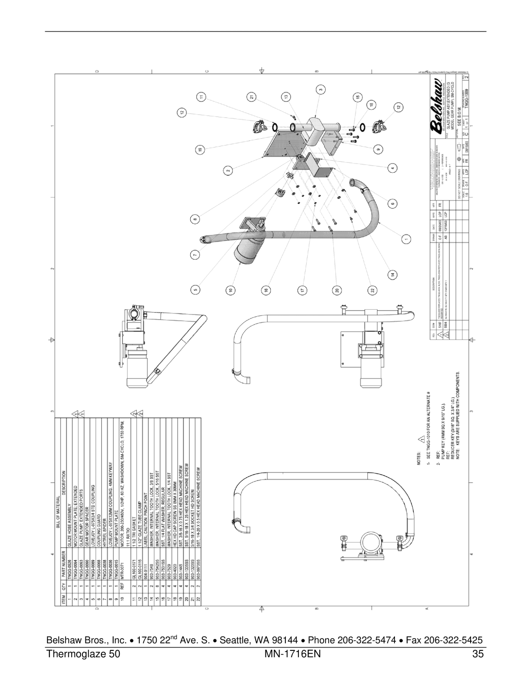 Belshaw Brothers TG 50 manual Thermoglaze MN-1716EN 