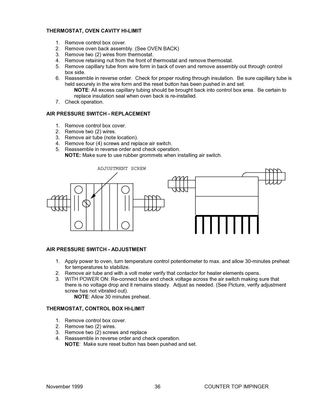 Belshaw Brothers TG 50 manual THERMOSTAT, Oven Cavity HI-LIMIT 