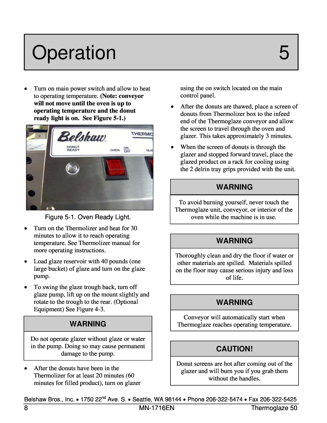 Belshaw Brothers TG 50 manual Operation5 