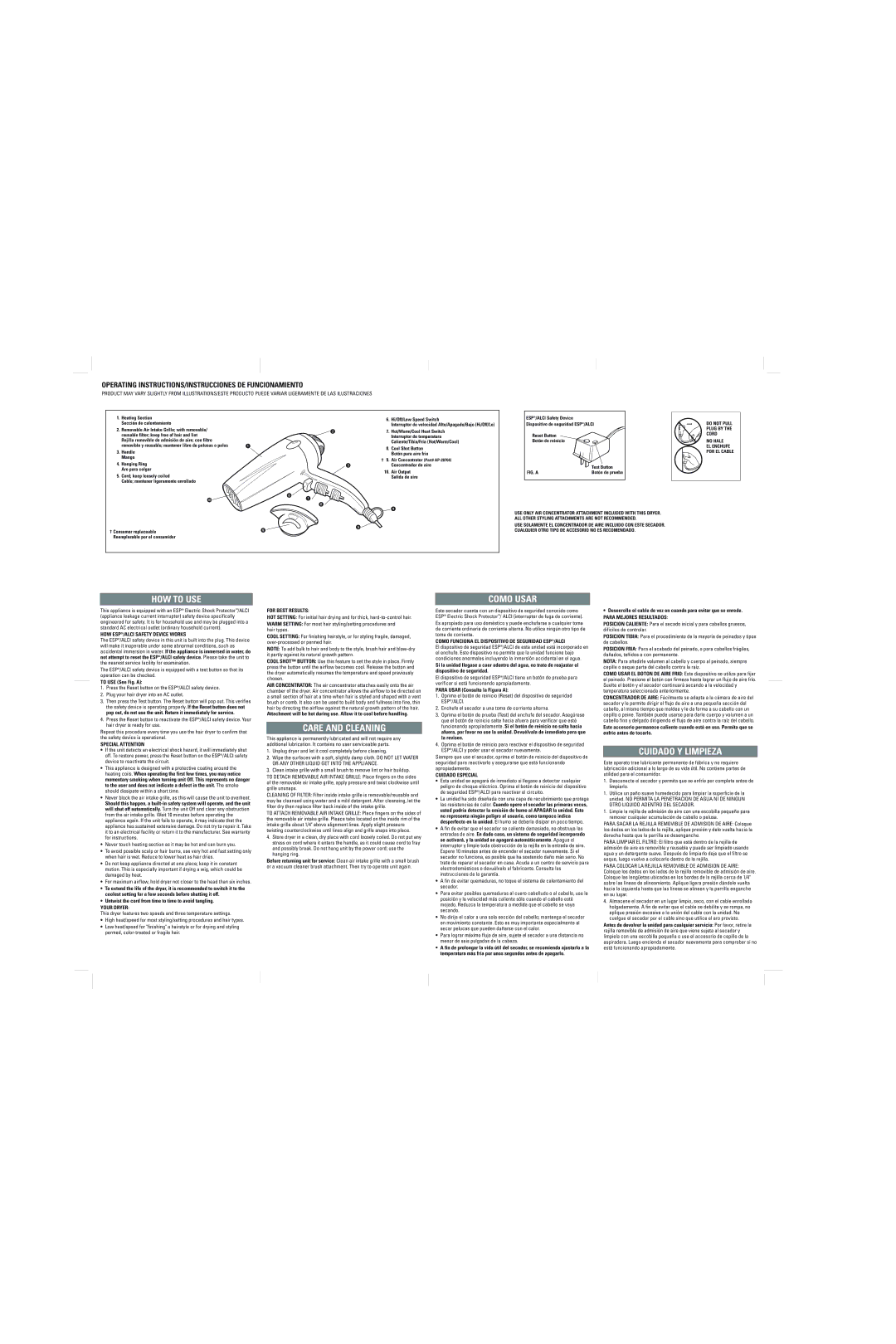 Belson ALCI operating instructions HOW to USE, Care and Cleaning, Como Usar, Cuidado Y Limpieza 