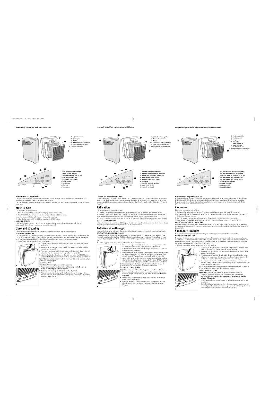 Belson P1023 user service How to Use, Care and Cleaning, Utilisation, Entretien et nettoyage, Como usar 