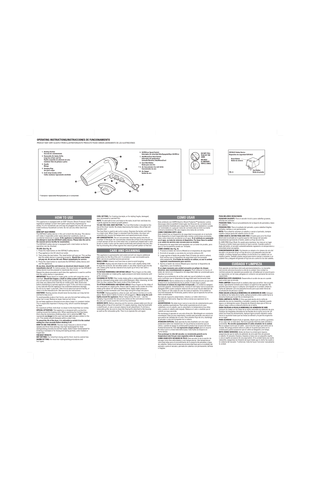 Belson PR1045 operating instructions HOW to USE, Care and Cleaning, Como Usar, Cuidado Y Limpieza 