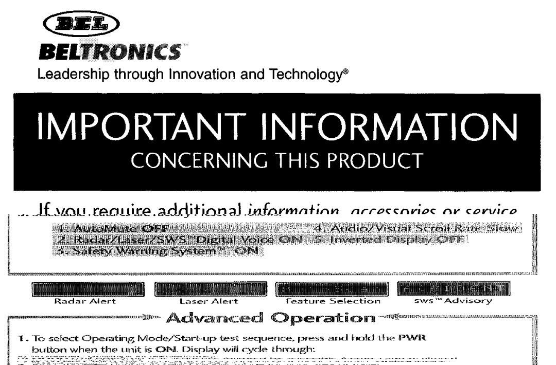 Beltronics 940, VECTOR 960 manual USA Canada 